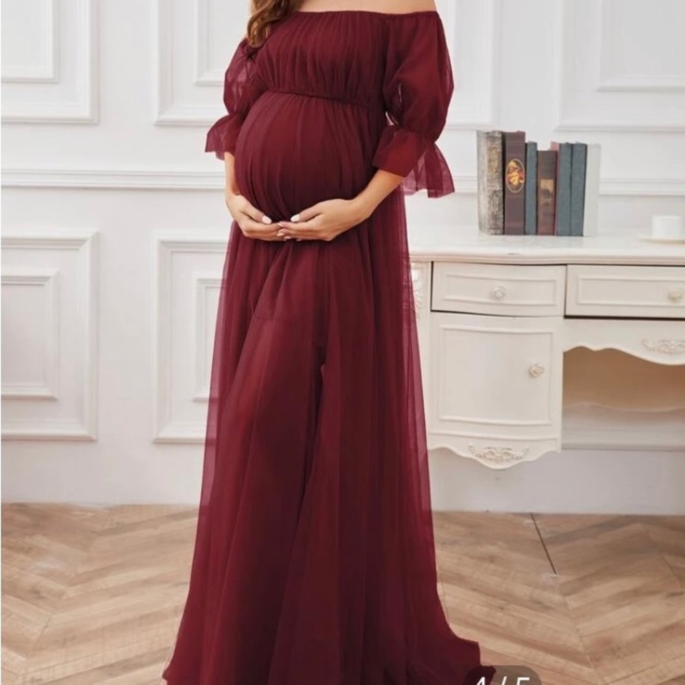 Burgundy flowy maternity gown NWT